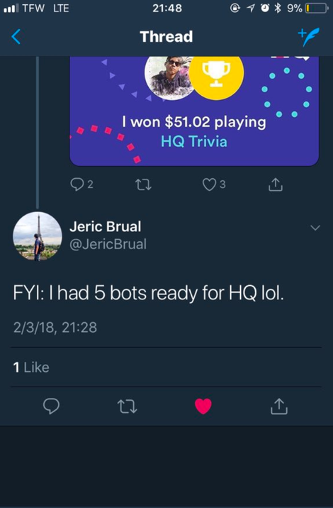 Illustration for article titled $25,000 HQ Trivia Game Contestant Booted From Game, Accused of Cheating